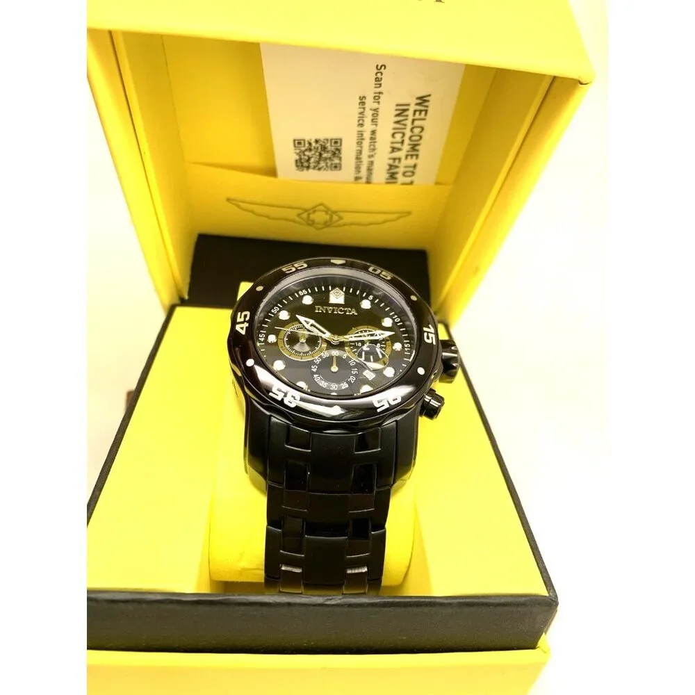 Invicta Men's Watch 0076 Pro Diver Quartz Chronograph Black Stainless Steel